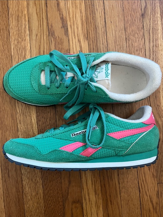 Reebok Shoes - Reebok Classics AZ Green Lace-Up Sneakers with Pink Accents